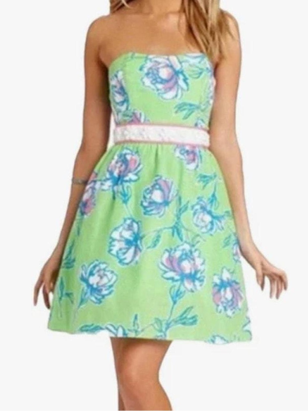 Lilly Pulitzer Strapless Langley Fluorescent Green Floral Dress - Picture 2 of 7